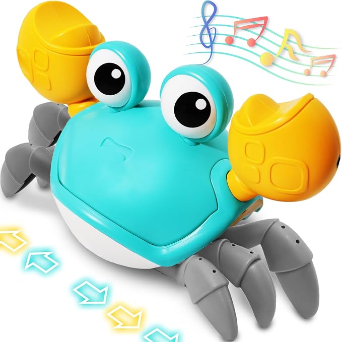 Pbooo Crawling Crab Baby Toy, Interactive Walking Dancing Moving Crab Toy (Infrared Sensing) 3-6 6-12 Months, Toddler Learning Tummy Time Crab, Infant Music Sensory Birthday Gifts