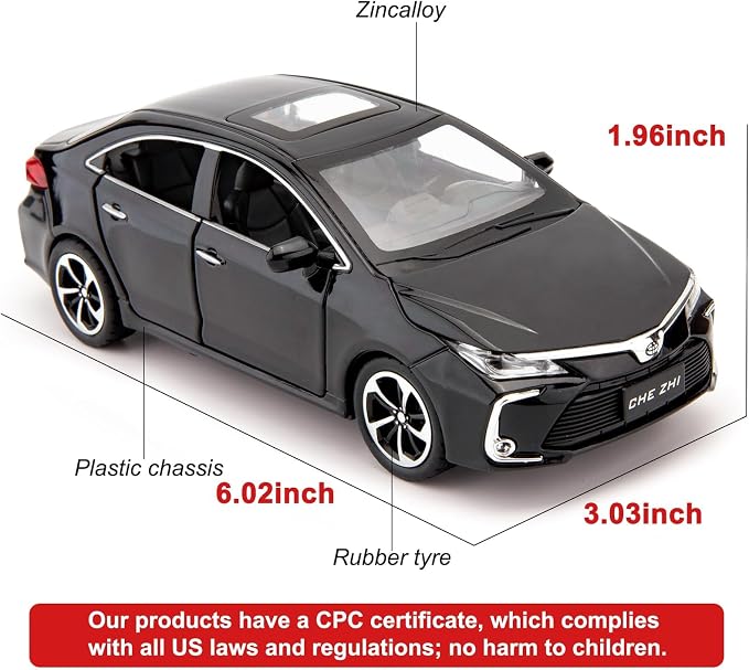 BDTCTK Compatible for 1:32 Corolla Model Car, Zinc Alloy Pull Back Toy Car with Sound and Light for Kids Boy Girl Black
