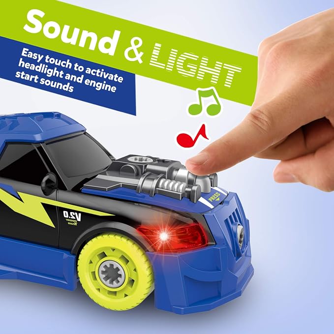 Coogam Take Apart Racing Car with Electric Screwdriver Tool, Fine Motor Skill Toy Car Construction Set STEM Building Learning Game with Light and Sound Gifts for Year Old Boys and Girls