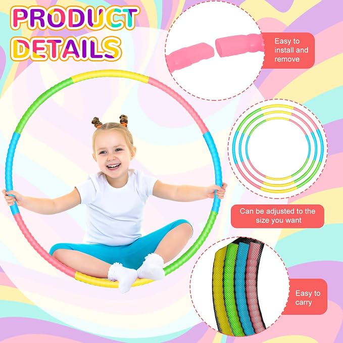 Sratte 12 Pcs Toy Hoop for Kid Detachable Adjustable Toy Hoop Colored Hoop Exercise Ring Plastic Circle for Kid Teen Gymnastics Dog Agility Equipment, Require Self Assembly(Fresh Color, 24 Inch)
