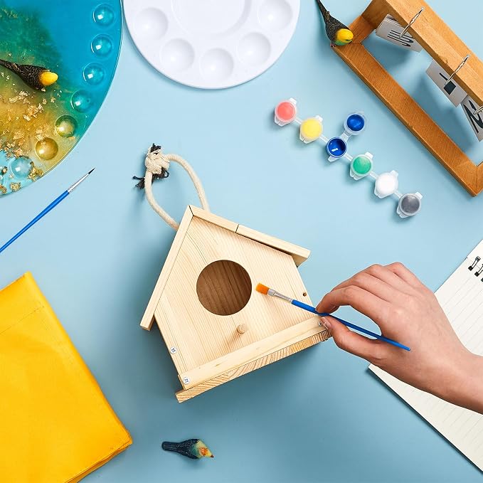 Liliful 16 Sets Wooden DIY Birdhouse Kit, Unfinished Bird Houses with Paints and Paintbrushes, Bird Feeder Craft Arts for Kids Ages 4-8, 8-12, Classroom Activity and Adults Wooden Craft Gifts