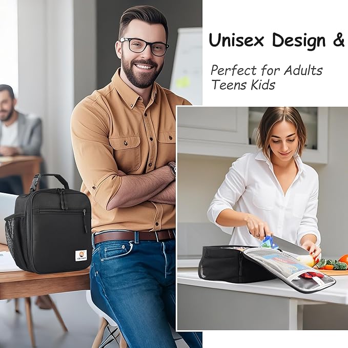 Lunch Box for Men Women Adult,Premium Insulated Lunch Bag,Portable Small LunchBox for School Work Picnic (Black)