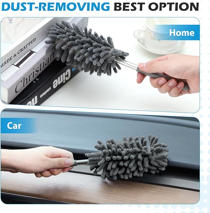 12 Pack High Duster with Extension Pole, Reusable & Washable Feather Duster, Microfiber Dusters for Cleaning for Ceiling Fan, Sofas, Ceiling, Car, Cabinet, Furniture, Blind(Gray)