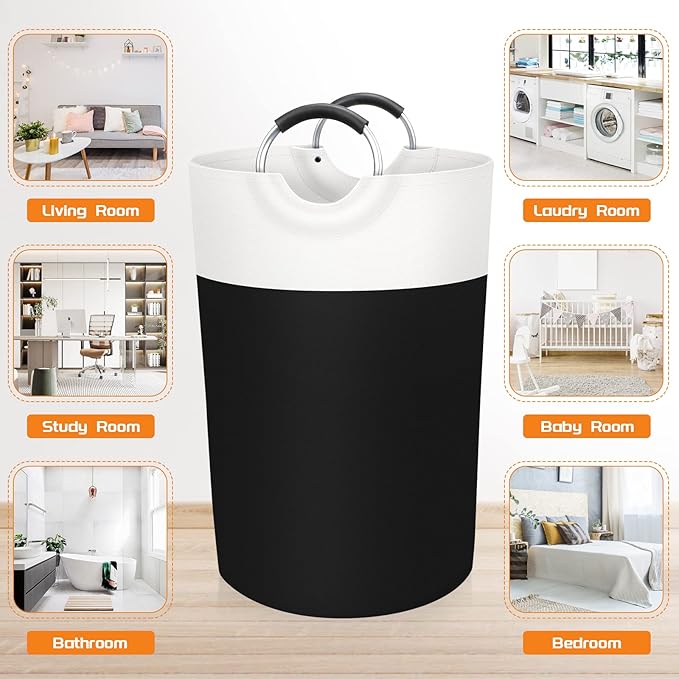 BlissTotes Laundry Basket, Laundry Hamper, Collapsible Laundry Baskets, Dirty Clothes Hamper, Waterproof Laundry Basket with Foam Protected Aluminum Handles for College Dorm, Family 115L (Black)