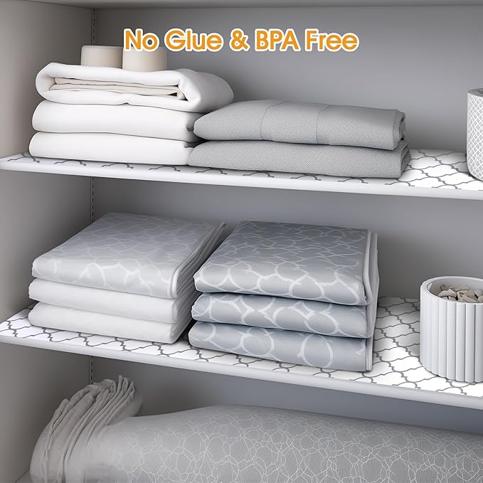 Shelf and Drawer Liner for Kitchen Cabinets Non-Adhesive, Strong Grip Non-Slip Thickened Cabinet Liners for Shelves, Waterproof Mats for Dresser Cupboard, White/Gray, 23 in x 10 Feet