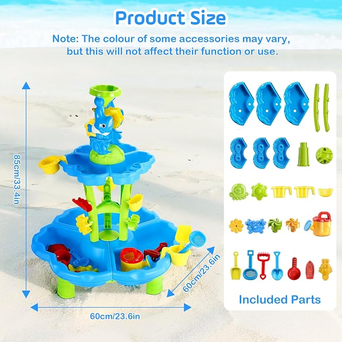 MoKo Water Table for Toddler 3+, 3-Tier Water Table for Kids Ages 4-8 for Outdoors Play, Kids Water and Sand Activity Sensory Playset, Sensory Table for Summer Beach Backyard, Blue-Green Dolphins