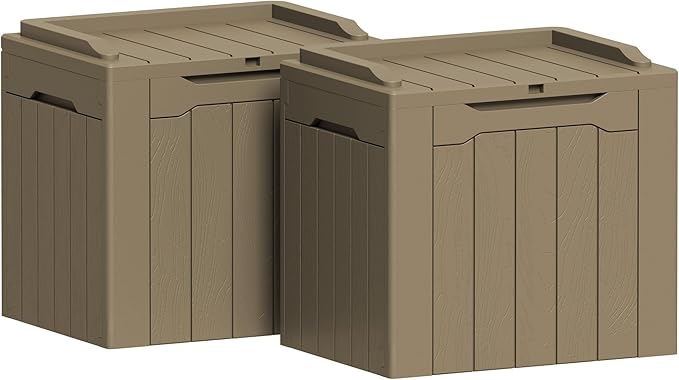 Greesum 31 Gallon Deck Box for Outside, All Weather Outdoor Storage Boxes for Patio Furniture Set, Package Delivery Box, Garden Tools, Light Coffee(Set of 2)