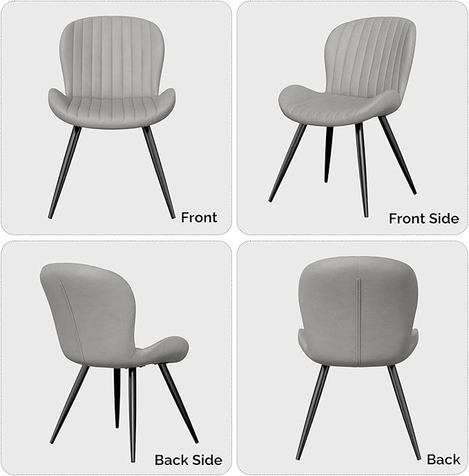 Nalupatio Dining Chairs Set of 2, Modern Dining Room Chairs Comfy Backrest Thick Upholstered Kitchen Chairs 19IN Height with Metal Legs Grey
