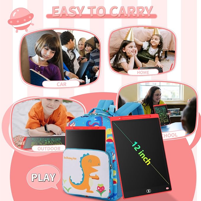 Genialba LCD Writing Board 12 Inches, Colourful Electronic Tablet, Portable Erasable Drawing Board, Graphic Tablet for Children's Games 3 4 5 6 7 Year Old Kid Boys Girls (Red)