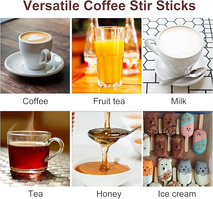 Wooden Coffee Stirrers 5.5" Coffee Stir Sticks 100 Pcs, Natural Birch Round End Thick Birch Wood Eco-Friendly， Suitable for Coffee, Cocktail and Hot Drinks