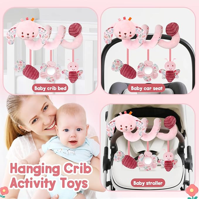 TSYAN Car Seat Toys for Babies 0-6 Months Boy,Baby Spiral Hanging Plush Activity Toys Thank You Gifts for Newborn 0 3 6 9 12 Months Baby Boys Girls