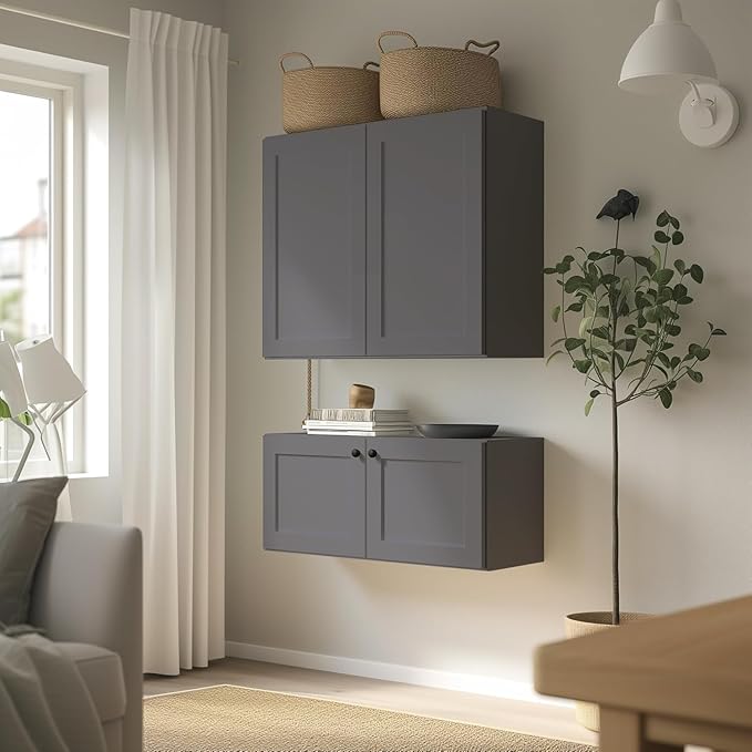 Wall-Mounted Cabinet – Solid Wood Shaker Style Medicine Cabinet with Adjustable Shelves & Soft-Close Doors for Bathroom, Kitchen, and Office Storage (Pebble Gray, 30" W x 12" D x 42" H)