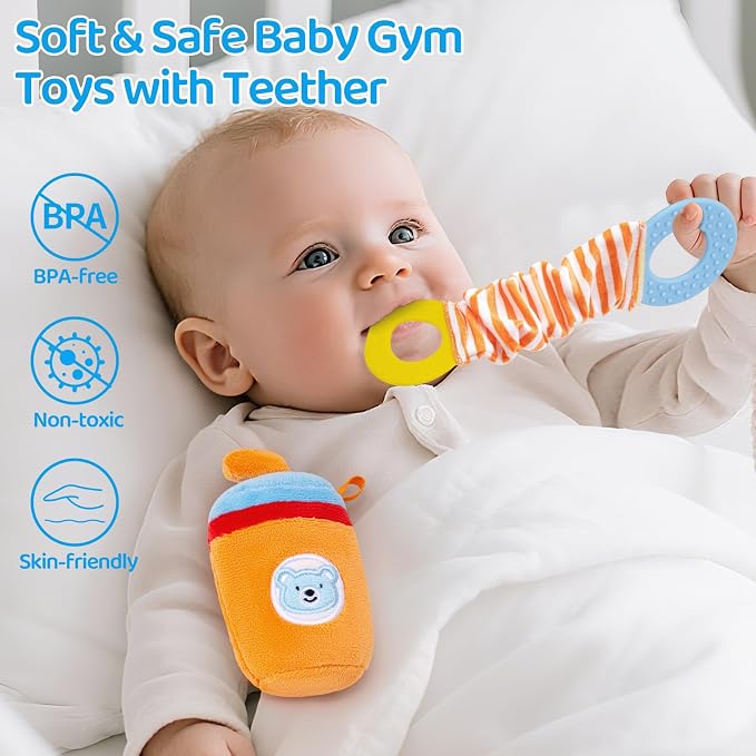 Baby Toys 3-6-12 Months Sensory Toy for Babies Workout Dumbbell Weights Toy Set with Rattles,Crinkle,Mirror & Teether,Montessori Toys for 6 Month Old Infant Baby Girl Boy Gifts