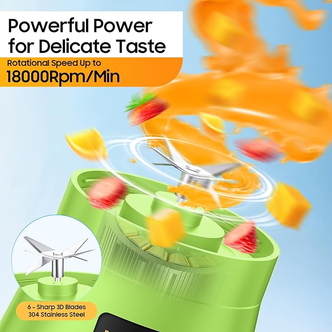 Cordless Portable Personal Size Blender - Mini Blender Make Smoothies and Shakes, 380Ml BPA Free Travel Cup, Powerful Blending Suit in Office/Home/Gym