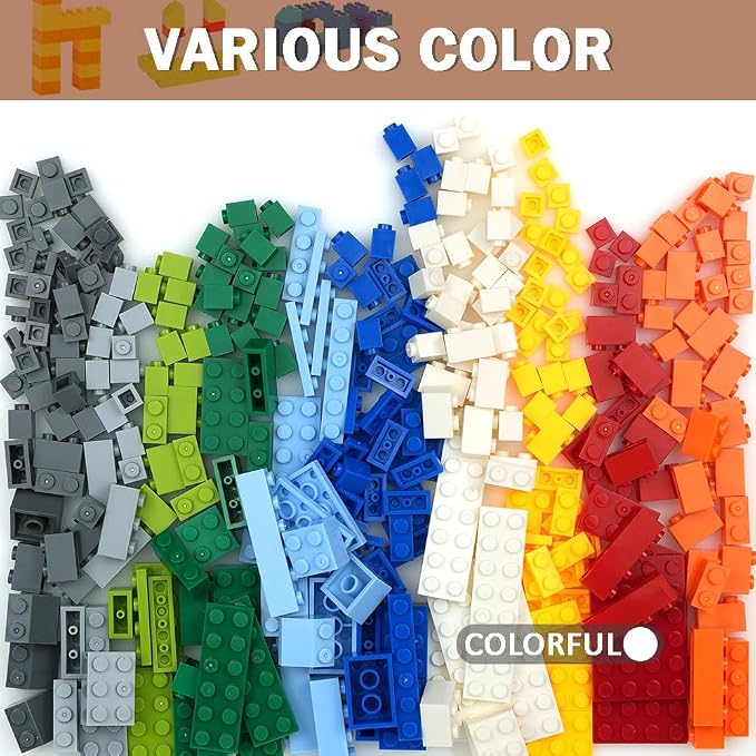 MALEKO 310 Pieces Classic Bricks Parts Pack, 2 Stackable Base Plates Transparent Flat Plates and Basic Creative Bulk Blocks, Compatible Starter Building Blocks in Random Color - Mixed Shape