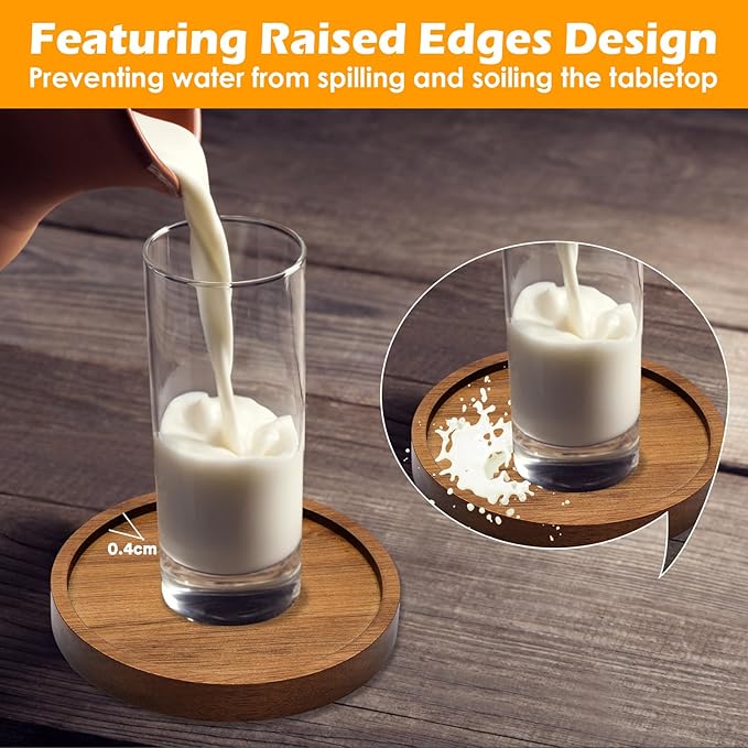 4 Pcs Wood Coasters for Drinks Absorbent, Wooden Coasters with Holder, Drink Coasters for Coffee Table, Absorbent Coaster Set for Table Protection Drink Coasters for Farmhouse, Office, Bar