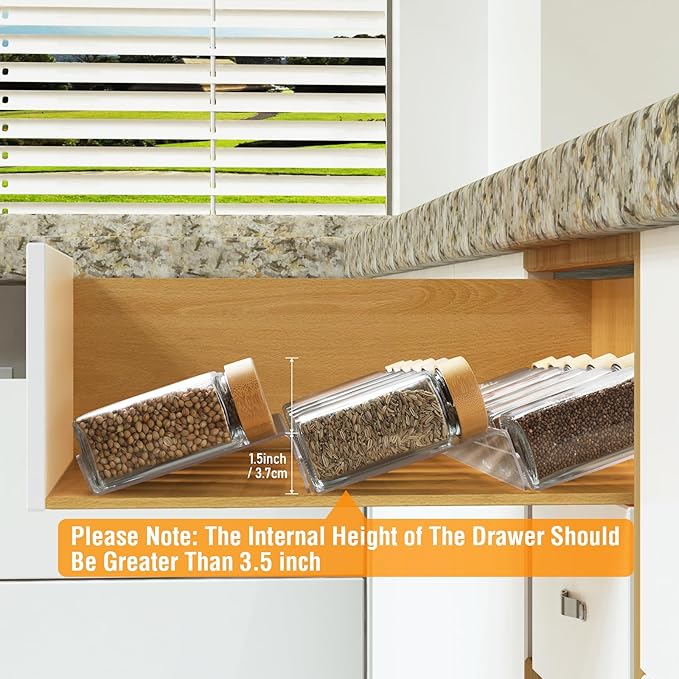 Spice Drawer Organizer 8 Tier, Acrylic Seasoning Organizer Rack, Clear Spice Rack Tray, Kitchen Seasoning Jars Drawers Insert (Jars Not Included/Expandable From 13" to 26")