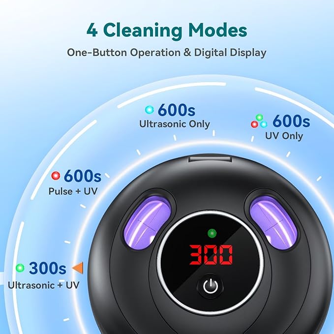 Dental Ultrasonic Retainer Cleaner Machine - 45kHz Dental Cleaning Pod with 4 Modes, Digital Timer & 200ML Capacity for Denture, Mouth Guard, Aligner, Night Guard, Braces, Toothbrush Head & Jewelry