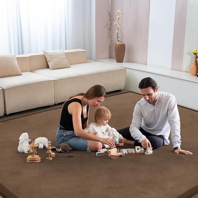 Baby Play Mat for Floor Nursery Rug Muscle Mat Area Rug Playroom Rug 74"x50" Playpen Mat Elastic Foam 1.3" Thick Crawling Mat for Babies,Toddlers, Infants, Kids,Chestnut
