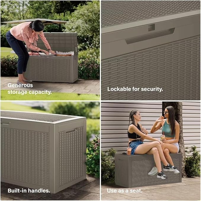 Outdoor Storage Box, 320 Gallon Lockable Resin Deck Box Large Waterproof, Patio Storage Bin for Furniture Cushion, Garden Tools and Pool Accessories, UV-Resistant Bench Cabinet for Outside, Gray