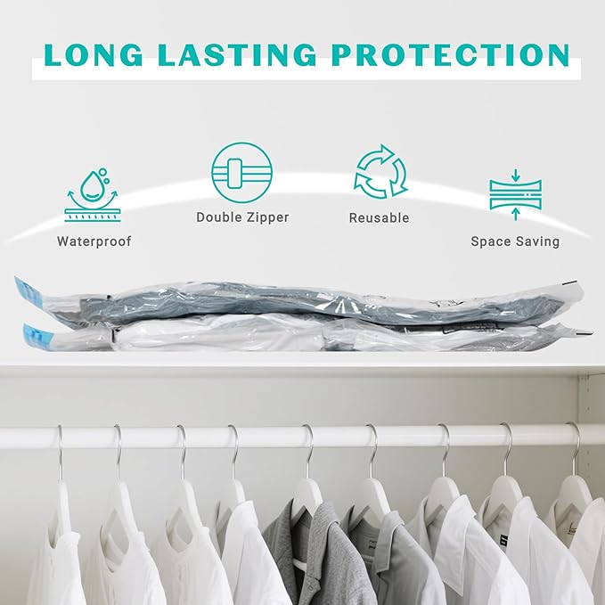10 Pack Medium Vacuum Storage Bags Seal Bags for Bedding Clothing Compression Bags for Travel Blankets and Comforters Hand Pump Included