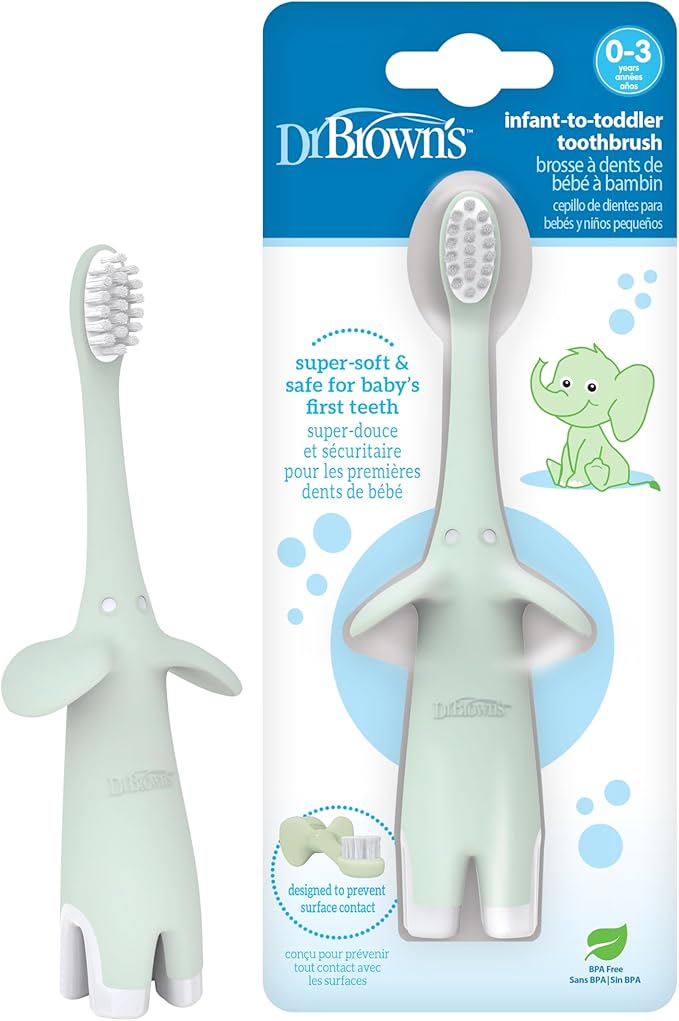 Dr. Brown's Infant-to-Toddler Toothbrush, Elephant, Mint, 0-3 Years