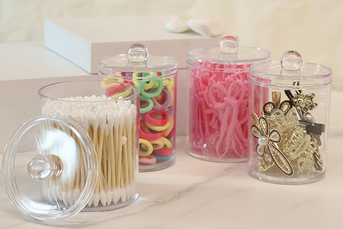 1 Pack Acrylic Qtip Holder Dispenser,Canisters Apothecary Jar Set, Vanity Makeup Storage Organizer Set, 12 oz