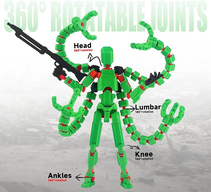 T13 Already Assembled Action Figure Accessories, T13 Multi-Jointed Movable,for Collectors Desktop Decorations t-13 Movability 3D Printed Toys (Green, 7.2inch)