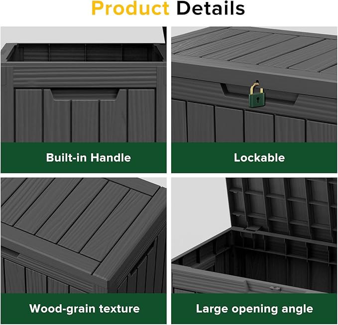 Outdoor Storage Deck Box Waterproof,50 Gallon Lockable Patio Package Delivery Bin as Seat, Resin Storage Container Bench for Furniture Cushions, Pool Accessories, Garden Tools, Black