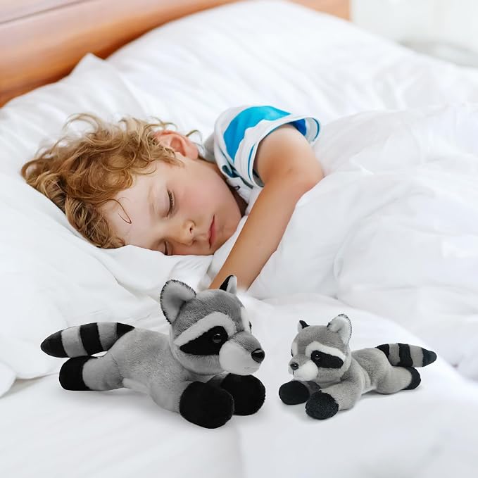 Stuffed Animal for Kids,12 inch Realistic Animal Plush Toy Lying Down Posture Animals,Plush for Boys Girls Adult Birthday Hug Teaching(L-Raccoon)