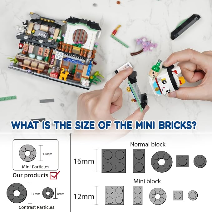 809 PCS Japanese Street View Izakaya Building Blocks – Foldable MOC Sakura Dining Bar Model Kit, Mini Bricks Gift for Adults Kids Girls 6-12 (Not Lego Compatible)