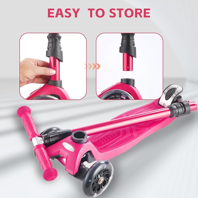 3 Wheel Scooter for Kids Ages 6-12,Kids Scooter with Light Up Wheels, Sturdy Deck Design, and 4 Height Adjustable Suitable for Kid Ages 3-12
