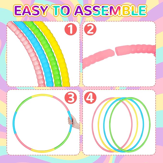 Sratte 12 Pcs Toy Hoop for Kid Detachable Adjustable Toy Hoop Colored Hoop Exercise Ring Plastic Circle for Kid Teen Gymnastics Dog Agility Equipment, Require Self Assembly(Fresh Color, 24 Inch)