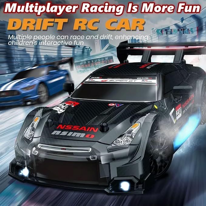 1:24 Scale RC Drift Car 4WD 2.4GHz 30KM/H High Speed Racing Sport Toy Car with LED Lights, Racing and Drift Wheels (8601-Red)