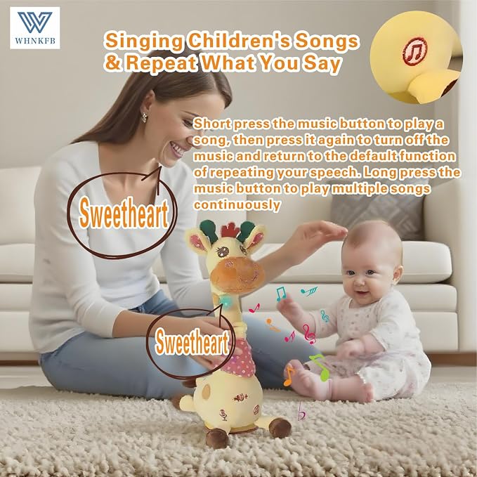 Dancing Giraffe Plush Baby Toy 6-12 Months - Talking Giraffe Stuffed Animal Singing Songs & Repeat What You Say, Musical Light Up Toy for Toddlers 1-3 Years Boy Girl, Soft Interactive Gift