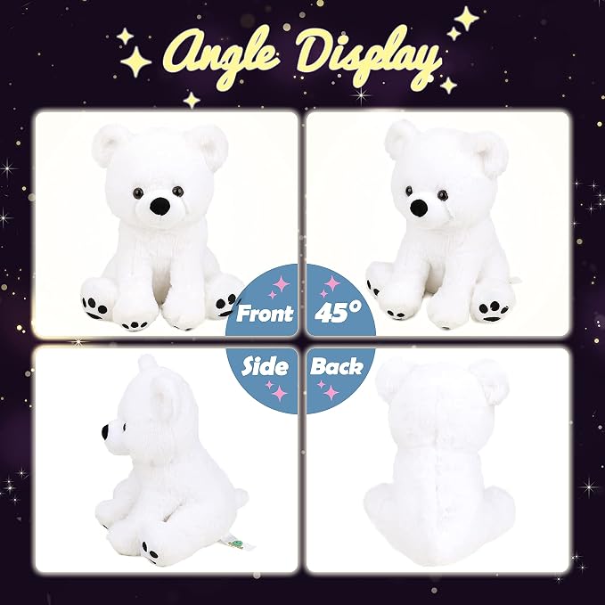 Hopearl LED Plush Polar Bear Lighting Up Stuffed Animal Floppy Night Lights Glow in The Dark Birthday Festival for Kids Boys Girls Toddlers, White, 11''