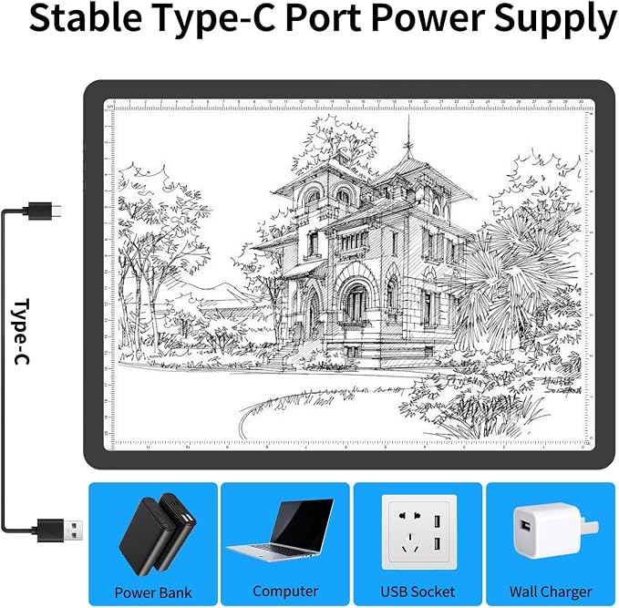 TOHETO A4 Light Board with Bag for Diamond Painting, Super Bright Magnetic Light Pad with Side Buttons, Lightbox for Tracing and Drawing, Corded Light Table for Sketching, Weeding Vinyl (Black)