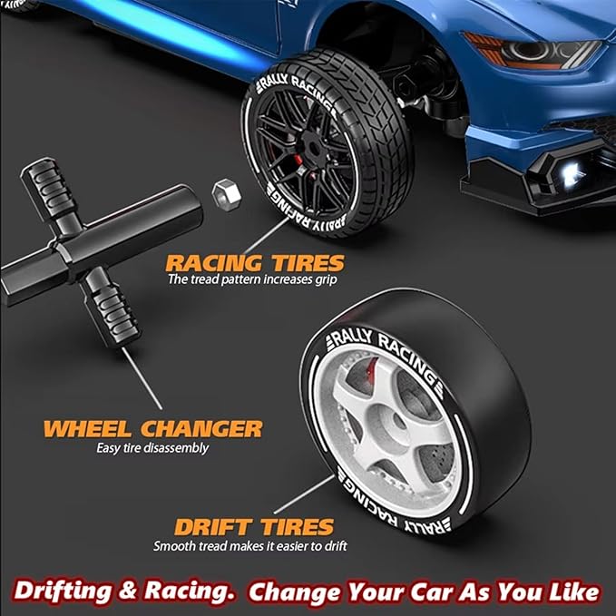 1:24 Scale RC Drift Car 4WD 2.4GHz 30KM/H High Speed Racing Sport Toy Car with LED Lights, Racing and Drift Wheels (8606-White)