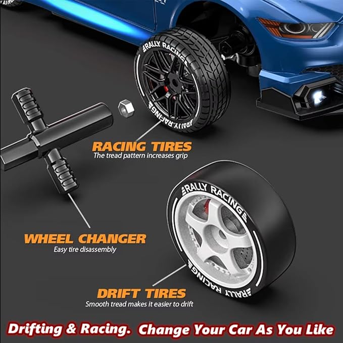 1:24 Scale RC Drift Car 4WD 2.4GHz 30KM/H High Speed Racing Sport Toy Car with LED Lights, Racing and Drift Wheels (8602-White)