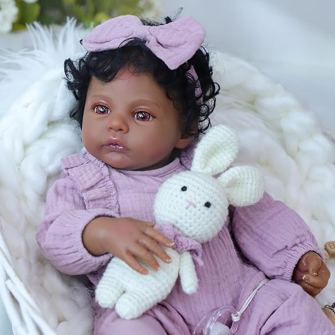 WOOROY Realistic Reborn Baby Dolls Black Girl – 18 Inch African American Newborn Doll, Lifelike Real Life Handcrafted Soft Cloth Body with Accessories Gift Set for Kids Age 3+