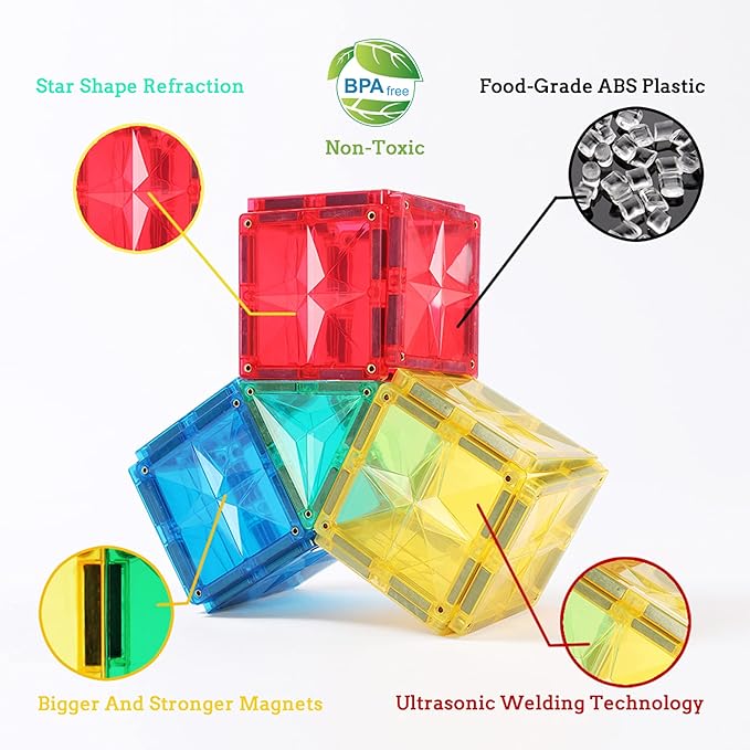 MEGAGONTILES 66PCS Premium Polygon Magnetic Tiles Set | STEM-Authenticated Magnetic Building Blocks | Educational Construction Toy for Kids Ages 3–8 (Boys & Girls)