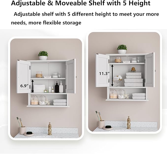Bathroom Wall Cabinet, Bathroom Cabinet Wall Mount with 2 Doors and Open Shelf, Over The Toilet Wall Storage Cabinet, Bathroom Medicine Cabinet