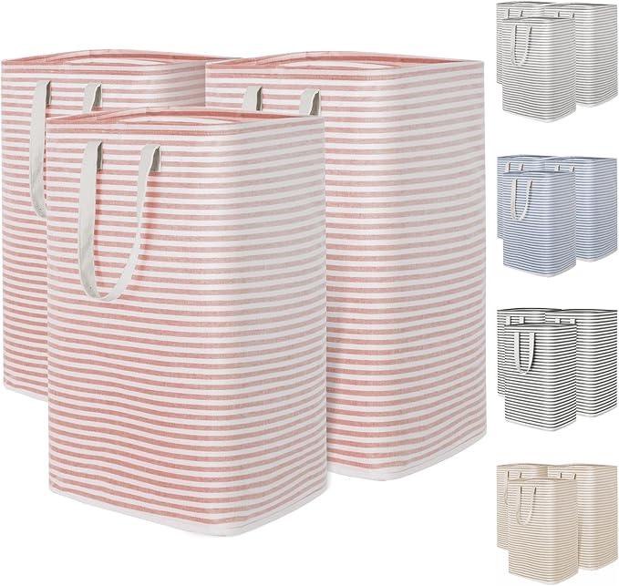 Lifewit 3 Pack Laundry Hamper Large Collapsible Laundry Baskets, Freestanding Waterproof Clothes Hamper with Easy Carry Handles in Laundry Room Bedroom Bathroom College Dorm, Pink, 3 x 80L