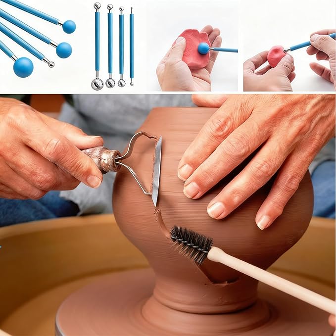 Air Dry Clay Kit 10 LBs + 42 Pcs Pottery Tools - Non-Toxic Organic Clay for Sculpting, Hand Modeling & Throwing, Art Classes Ceramics Workshops (Grey)
