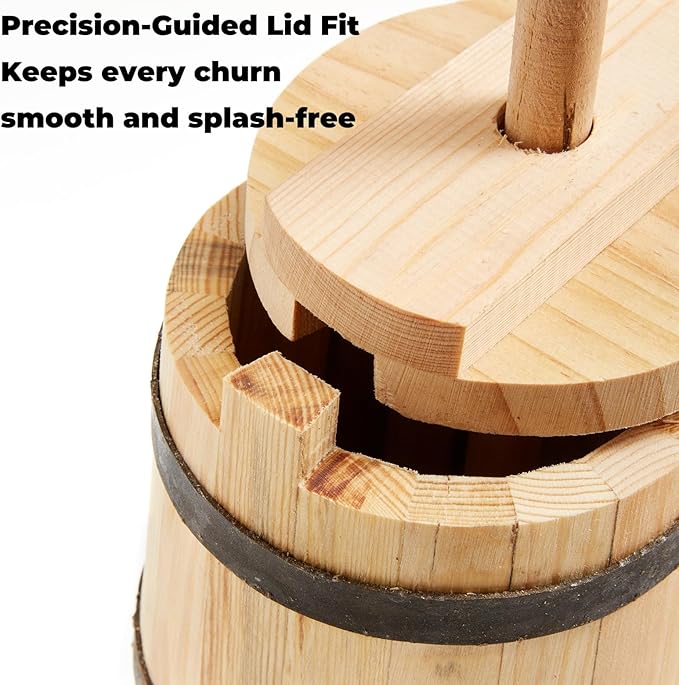Butter Churner Old Fashioned Wooden-Style, 30 cm Tabletop Manual Dash Churn, 3 L / 3.2 Qt Capacity, Removable ~40 cm Plunger, Farmhouse Butter Maker for Home Kitchen, Hand-Operated Easy-Clean