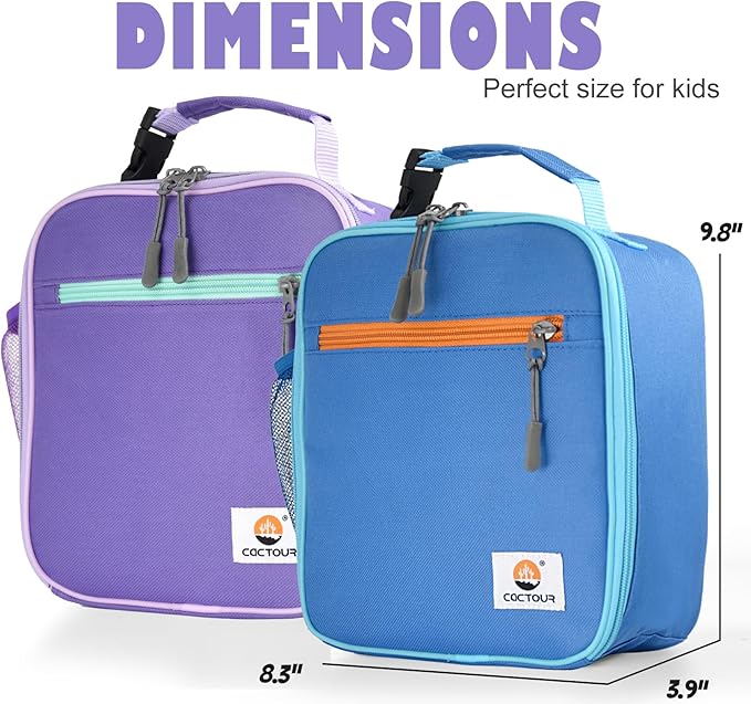 Lunch Box Kids,2 Packs Insulated Lunch Bag for Girls Boys,Soft Bag Mini Cooler Back to School Thermal Reusable Lunch Bag for Work School Picnic (Blue & Purple)