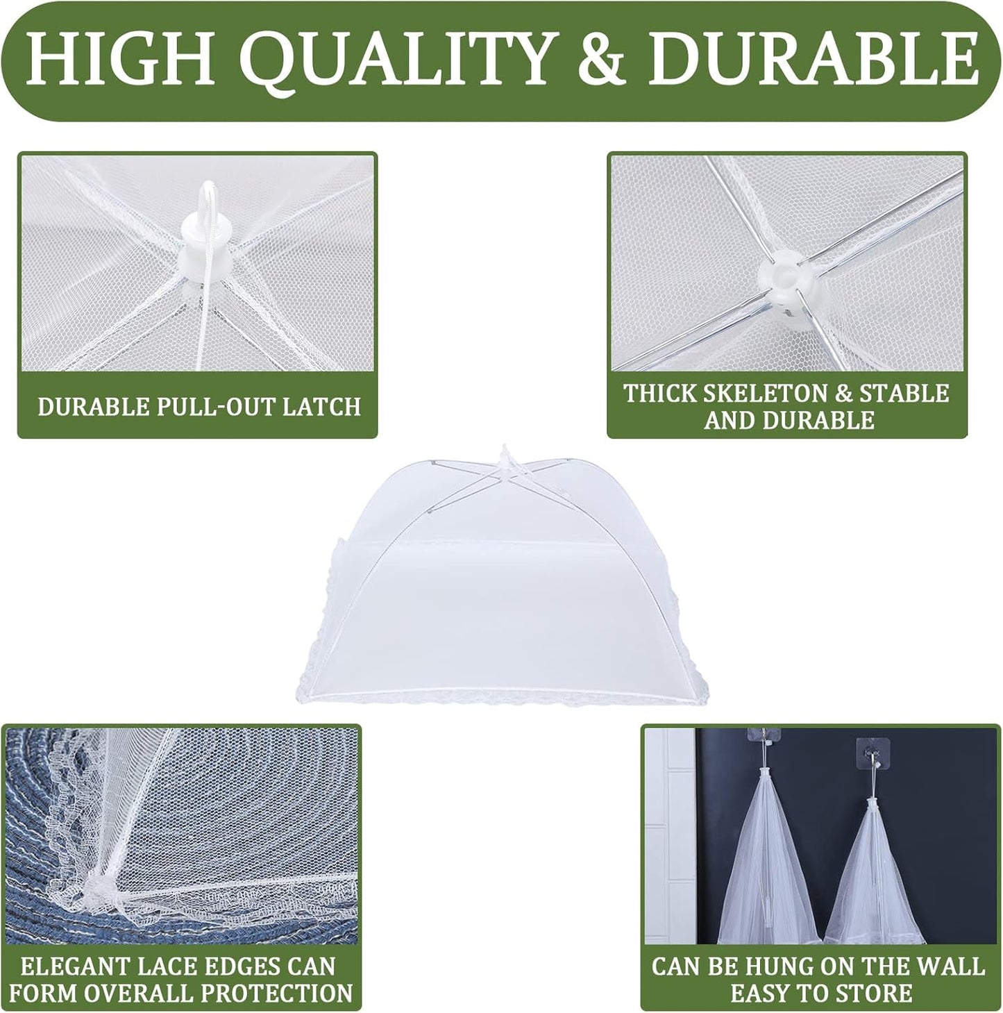 ZMCINER 7 Pack Food Covers for Outdoors Mesh Screen Include Food Tents 1 Extra Large (40"X 24") & 6 Standard (17"X 17") Collapsible and Reusable Mesh Covers for Outside, BBQ Party Supplies, Fruit