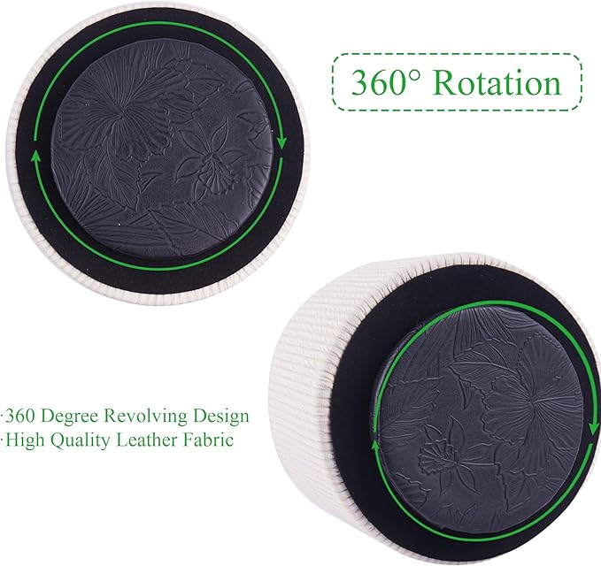 Hennaja Round Leather Art Supply Organizer,Remote Control Holder,360 Degree Spinning,Multi-Functional Pencil Holder,4 Compartments Desktop Stationary Organizer(1-Wood Beige)