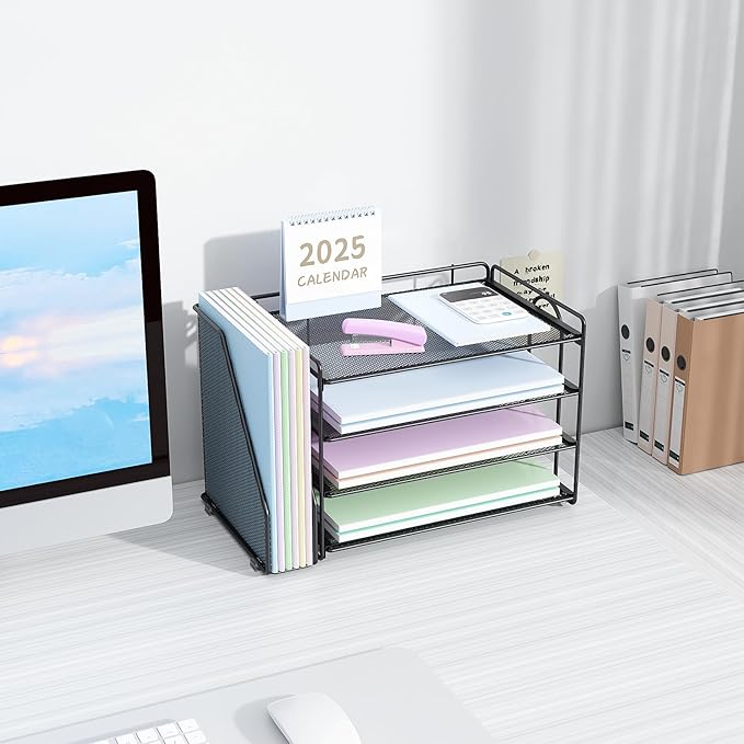 Spacrea Desk Organizers and Accessories, Paper Organizer for Desk with File organizer, Desk Accessories & Workspace Organizers for Catalog & Reference Racks (Black)
