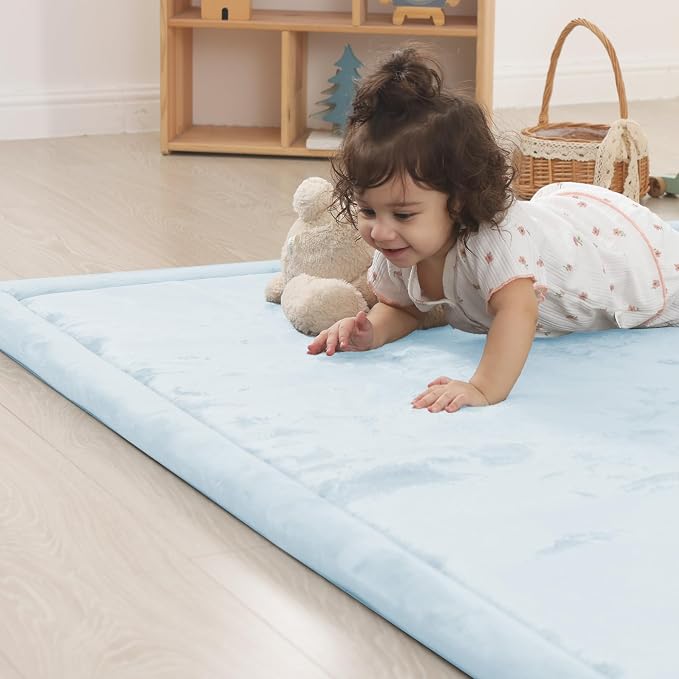 1.5" Thick Baby Play Mat for Floor Tummy Time, Large Pro Soft Foam Activity Playmats Playroom, Easy Care with Non-Slip Safe for Infant Toddler Kids Crawling79"x 118" (Blue)